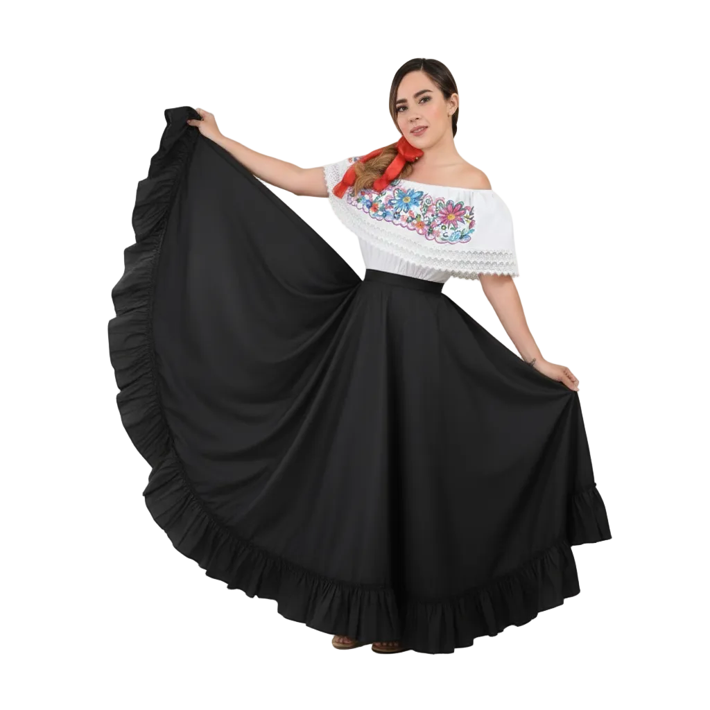 NA-74205 black mexican dancing skirt for women Nancya Alvarez collections