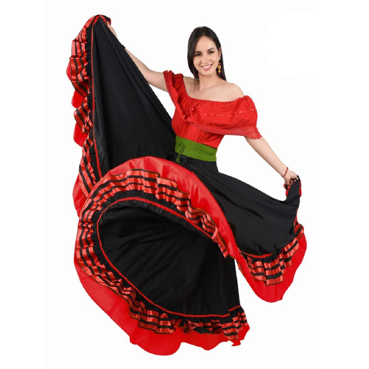 NA-74301Balck-RedFaldadeEnsayomedioVuelomujerMexicandancingskirtwomenNancyAlvarezCollections
