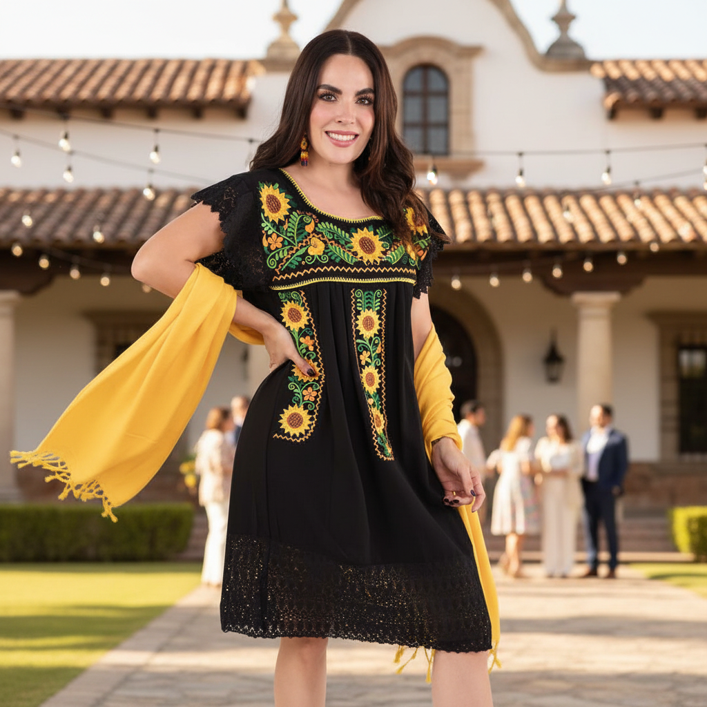 Embroidered Dress NA-TM-77137 Black - Vestido Bordado