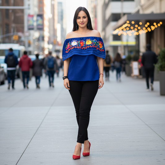 Embroidered Blouse NA-TM-77505 Royal - Blusa Bordada
