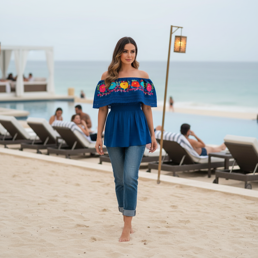 Embroidered Blouse NA-TM-77508 Blue
