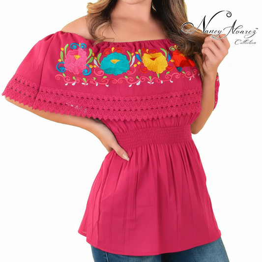 Embroidered Blouse NA-TM-77508 Fuchsia
