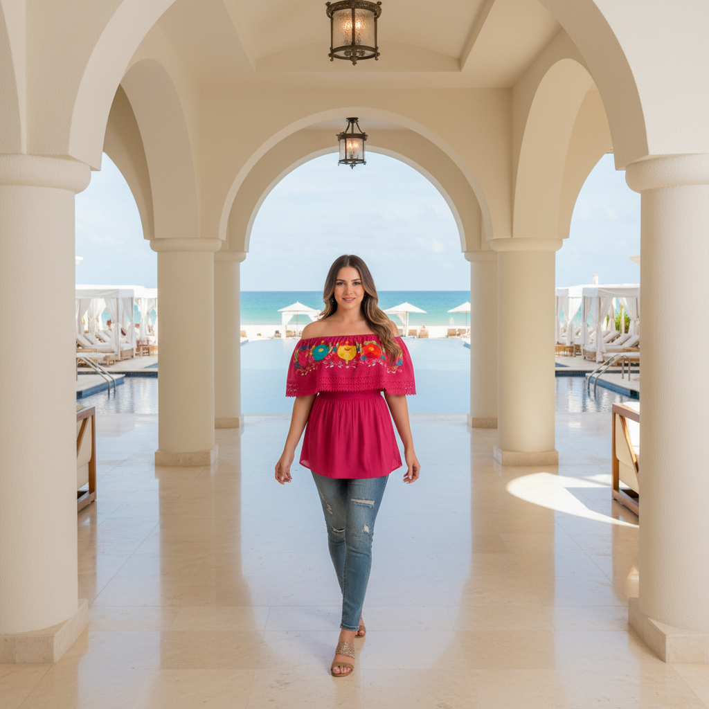 Embroidered Blouse NA-TM-77508 Fuchsia