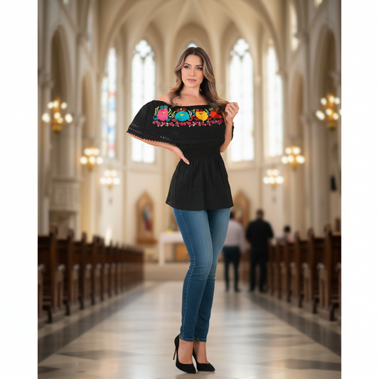 Embroidered Blouse NA-TM-77508 Black