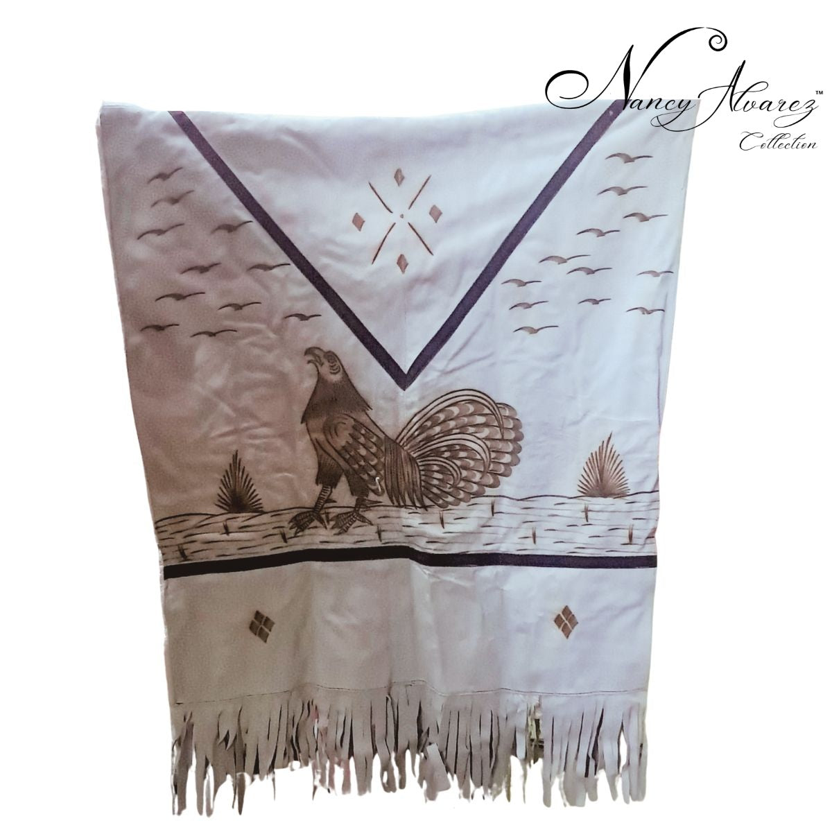 NA-TM-LMGC2026GabandeCueroPirograbadoLeatherMexicanPonchowithPyrographyArtNancyAlvarezCollectionsRearView