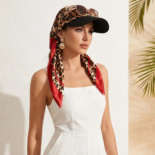 Women's Headscarf Sun Hat Self-Tie Brimmed Scarf Cap Beach Vacation Sun Protection Hat Chemotherapy Cap