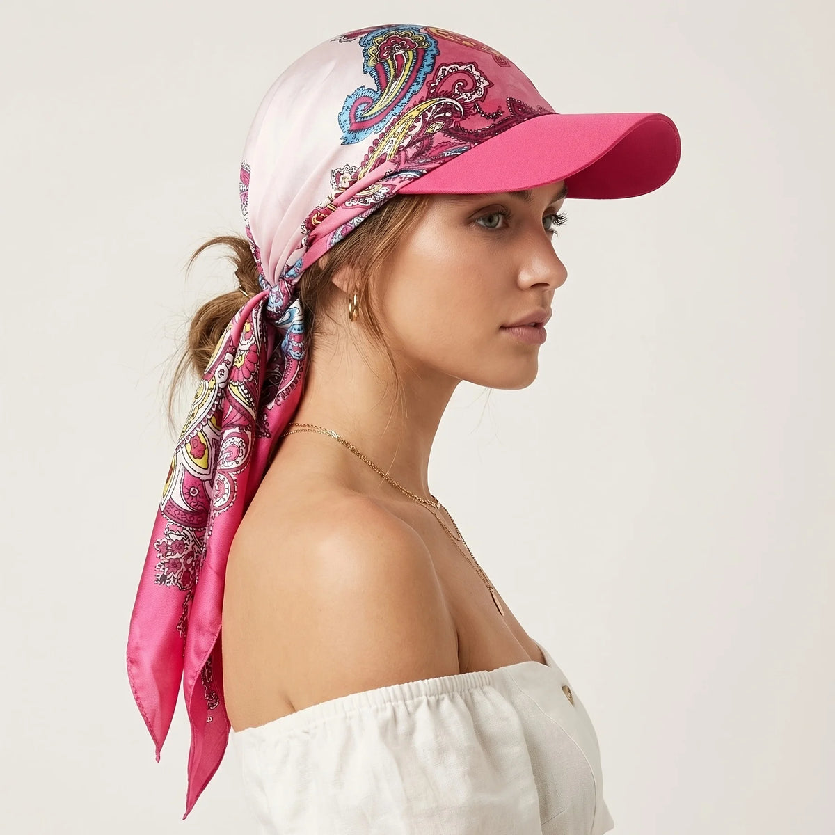 Women's Headscarf Sun Hat Self-Tie Brimmed Scarf Cap Beach Vacation Sun Protection Hat Chemotherapy Cap