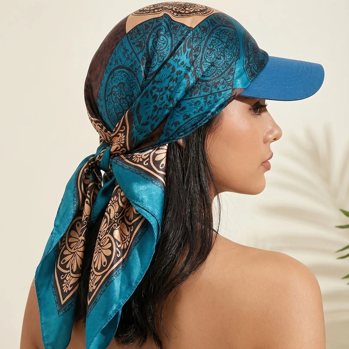 Women's Headscarf Sun Hat Self-Tie Brimmed Scarf Cap Beach Vacation Sun Protection Hat Chemotherapy Cap