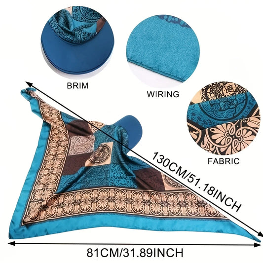 Women's Headscarf Sun Hat Self-Tie Brimmed Scarf Cap Beach Vacation Sun Protection Hat Chemotherapy Cap